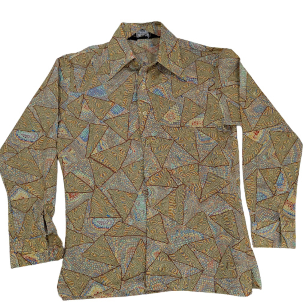 Topaz 70s Retro Geometric Print Button Down Shirt Indie Art Teacher Dopamine M